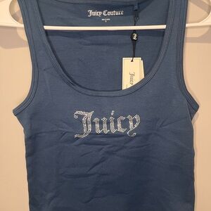 Juicy Couture Rhinestone Embellished Blue Tank Top- Small